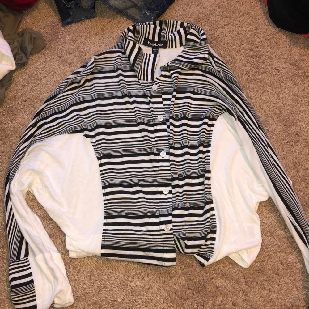 NWOT Bebe Crop Blouse Black and White Stripe